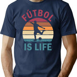 Ftbol Is Life Football And Soccer Lover Vintage Retro Sunset (1) T-Shirt - Navy