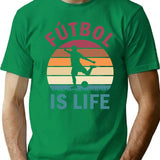 Ftbol Is Life Football And Soccer Lover Vintage Retro Sunset (1) T-Shirt - Green