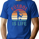 Ftbol Is Life Football And Soccer Lover Vintage Retro Sunset (1) T-Shirt - Blue