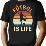 Ftbol Is Life Football And Soccer Lover Vintage Retro Sunset T-Shirt - Black