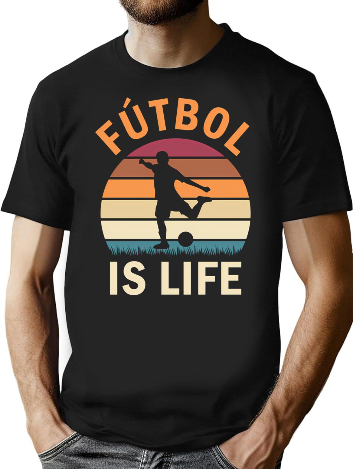 Ftbol Is Life Football And Soccer Lover Vintage Retro Sunset T-Shirt - Black
