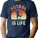 Ftbol Is Life Football And Soccer Lover Vintage Retro Sunset T-Shirt - Navy