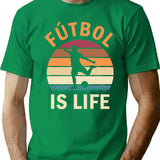 Ftbol Is Life Football And Soccer Lover Vintage Retro Sunset T-Shirt - Green