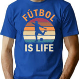Ftbol Is Life Football And Soccer Lover Vintage Retro Sunset T-Shirt - Blue