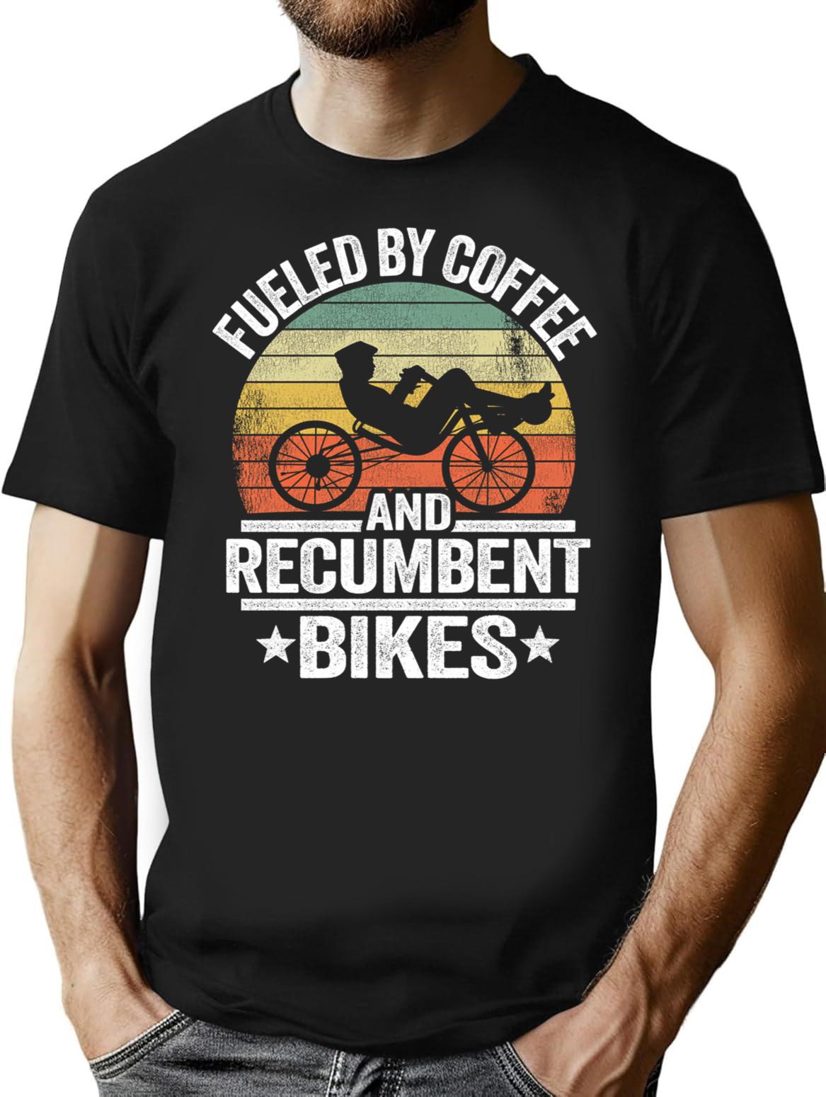 Fueled By Coffee And Recumbents Bikes Funny Recumbent Bike T-Shirt - Black