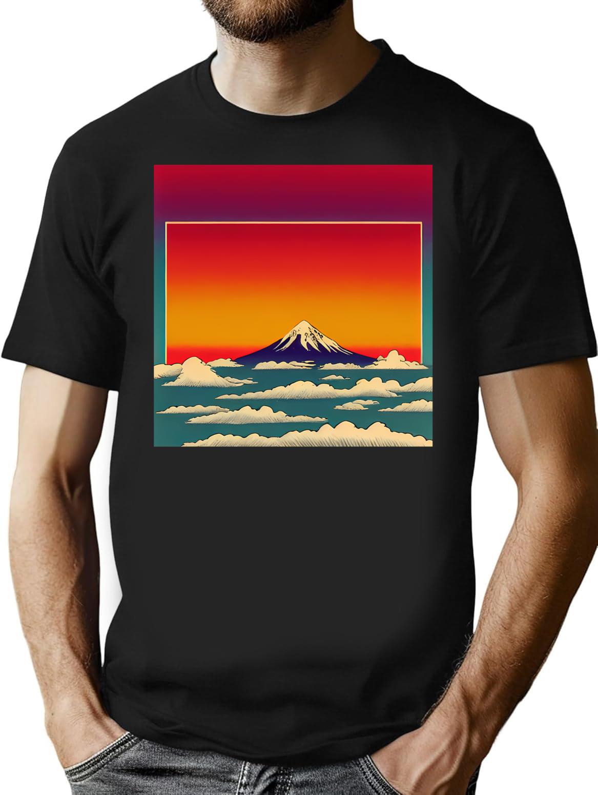 Fujiama Vintage T-Shirt - Retro Graphic Casual Tee - Black