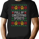 Full Of Christmas Spirits - Funny Alcohol Ugly Christmas Sweater T-Shirt - Black