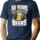 Funny 50th Birthday T-shirt Fifty Years And Countless Beers - Navy