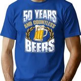 Funny 50th Birthday T-shirt Fifty Years And Countless Beers - Blue