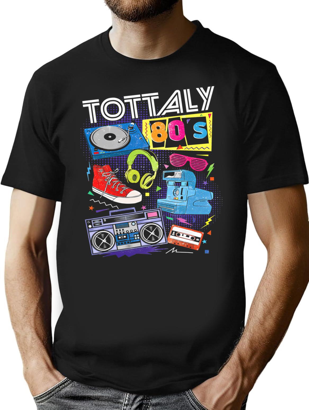 Funny 80s Retro Shirt 1980s Party Tshirt Turntable Cassette T-Shirt - Black
