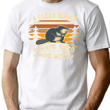 Funny A Clean Beaver Always Gets More Wood Joke Sarcastic T-shirt - White