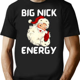 Funny Big Nick Energy Santa Vintage Xmas T-Shirt - Black
