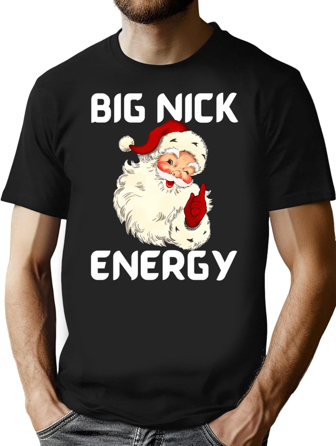 Funny Big Nick Energy Santa Vintage Xmas T-Shirt - Black