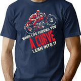 Funny Biker Motorcycle Motorbike Rider When Life Throws You A Curve T-Shirt - Navy