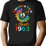 Funny Birthday Quote Awesome Since April 1963 Retro Birthday T-Shirt - Black