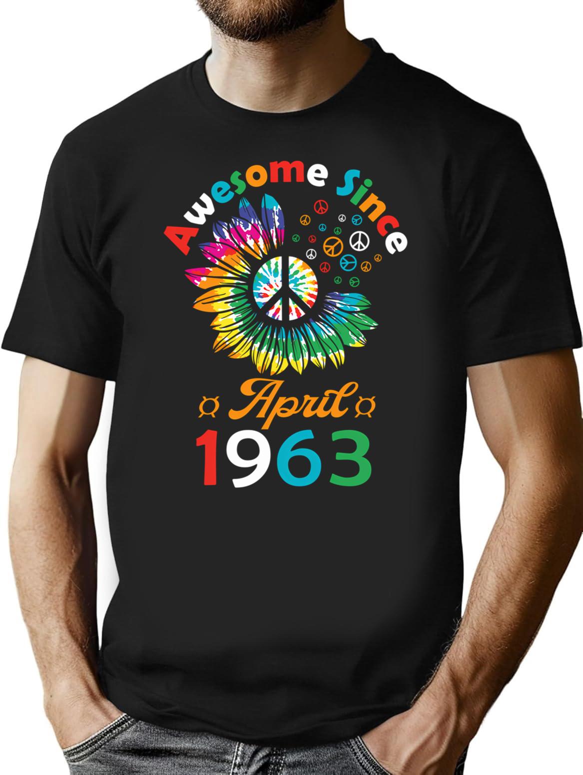 Funny Birthday Quote Awesome Since April 1963 Retro Birthday T-Shirt - Black
