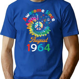 Funny Birthday Quote Awesome Since August 1964 Retro Birthday T-Shirt - Blue