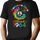 Funny Birthday Quote Awesome Since March 1964 Retro Birthday T-Shirt - Black
