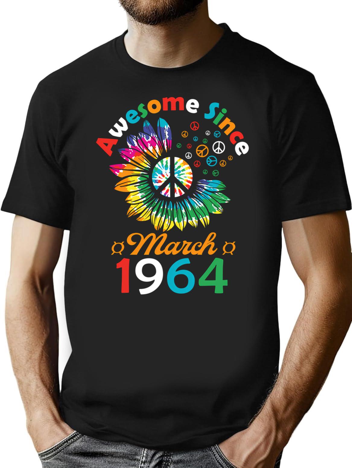 Funny Birthday Quote Awesome Since March 1964 Retro Birthday T-Shirt - Black