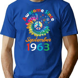 Funny Birthday Quote Awesome Since September 1963 Retro Birthday T-Shirt - Blue