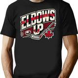 Funny Canadian Hockey Design - Elbows Up Maple Leaf Pride T-Shirt - Black