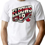 Funny Canadian Hockey Design - Elbows Up Maple Leaf Pride T-Shirt - White