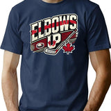 Funny Canadian Hockey Design - Elbows Up Maple Leaf Pride T-Shirt - Navy