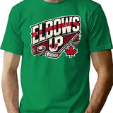Funny Canadian Hockey Design - Elbows Up Maple Leaf Pride T-Shirt - Green