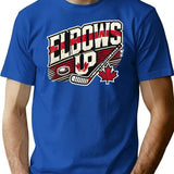 Funny Canadian Hockey Design - Elbows Up Maple Leaf Pride T-Shirt - Blue