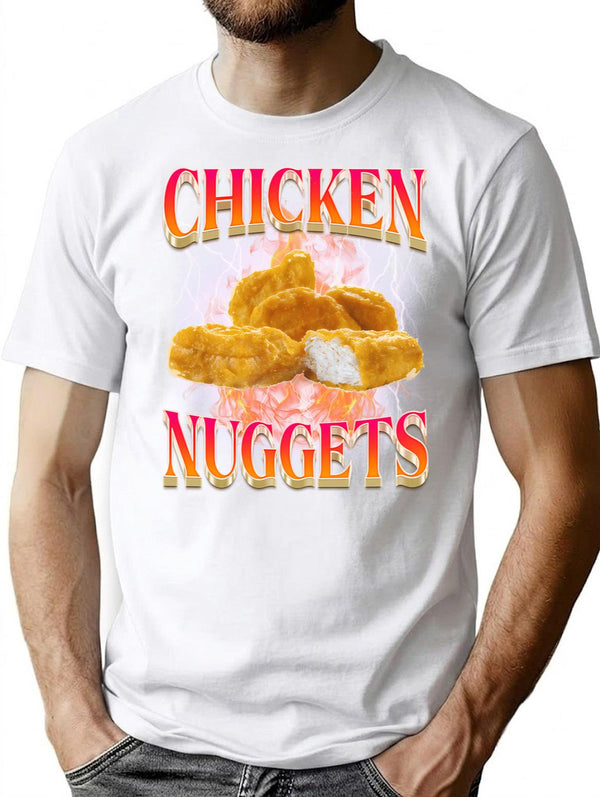 Funny Chicken Nuggets Bootleg 90S Vintage T-Shirt for Men & Women, T-Shirts Graphic Tee - White