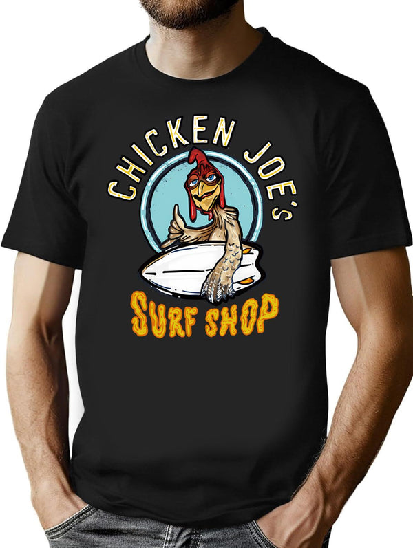 Funny Chicken Vintage Joes Surf Shop T-Shirt for Men & Women, T-Shirts Graphic Tee - Black