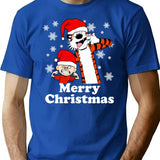 Funny Comic Calvin And Hobbes Art Gift Fan T-Shirt - Blue