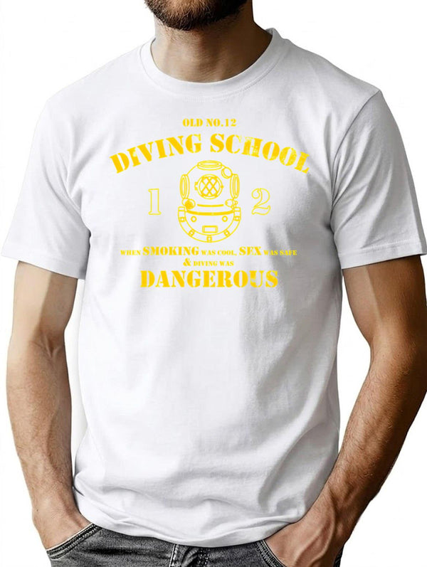 Funny Commercial Diver - Old No.12 Diving School (Distressed) T-Shirt for Men & Women, T-Shirts Graphic Tee - White