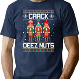 Funny Crack Deez Nuts Ugly Christmas Sweater Xmas Nutcracker T-Shirt - Navy