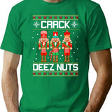 Funny Crack Deez Nuts Ugly Christmas Sweater Xmas Nutcracker T-Shirt for Men & Women, T-Shirts Graphic Tee - Green