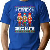 Funny Crack Deez Nuts Ugly Christmas Sweater Xmas Nutcracker T-Shirt - Blue