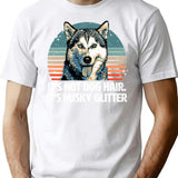 Funny Cute Siberian Husky Dog Glitter T-Shirt - White