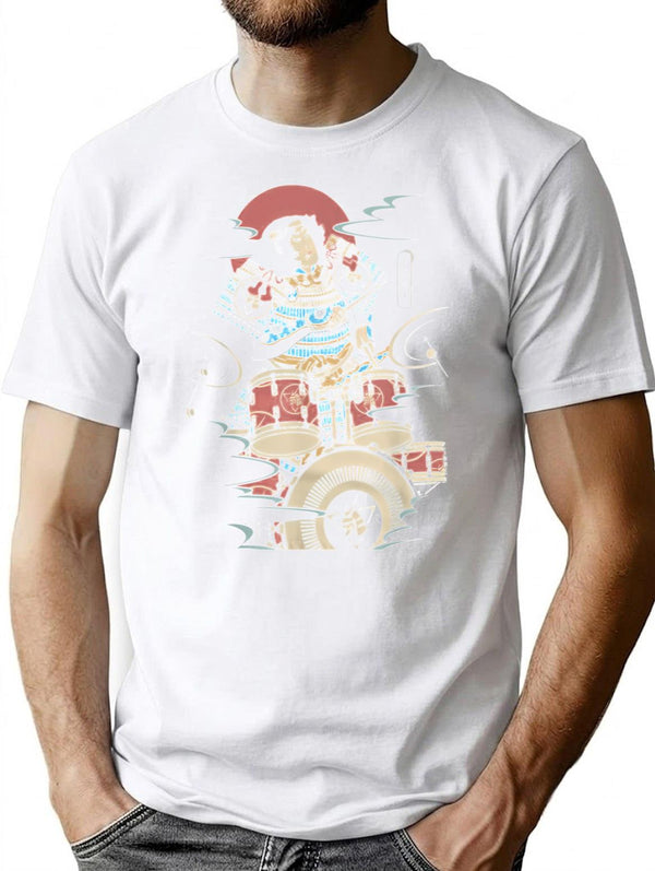 Funny Drummer Samurai No.6 Warrior Japanese Lover T-Shirt for Men & Women, T-Shirts Graphic Tee - White