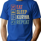 Funny Eat Sleep Kurwa Repeat Retro Vintage Gift T-Shirt for Men & Women, T-Shirts Graphic Tee - Blue