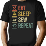 Funny Eat Sleep Sew Repeat Retro Vintage Gift T-Shirt for Men & Women, T-Shirts Graphic Tee - Black