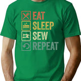 Funny Eat Sleep Sew Repeat Retro Vintage Gift T-Shirt for Men & Women, T-Shirts Graphic Tee - Green