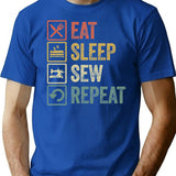 Funny Eat Sleep Sew Repeat Retro Vintage Gift T-Shirt for Men & Women, T-Shirts Graphic Tee - Blue