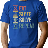 Funny Eat Sleep Solve Repeat Retro Vintage Gift T-Shirt for Men & Women, T-Shirts Graphic Tee - Blue