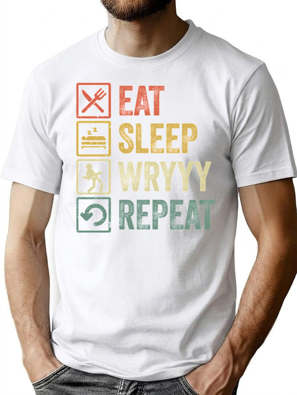 Funny Eat Sleep Wryyy Repeat Retro Vintage Gift T-Shirt for Men & Women, T-Shirts Graphic Tee - White