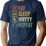 Funny Eat Sleep Wryyy Repeat Retro Vintage Gift T-Shirt for Men & Women, T-Shirts Graphic Tee - Navy