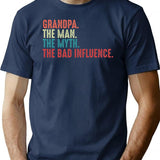 Grandpa The Man The Myth The Legend The Bad Influence Vintage Humor Gift T-Shirt - Navy