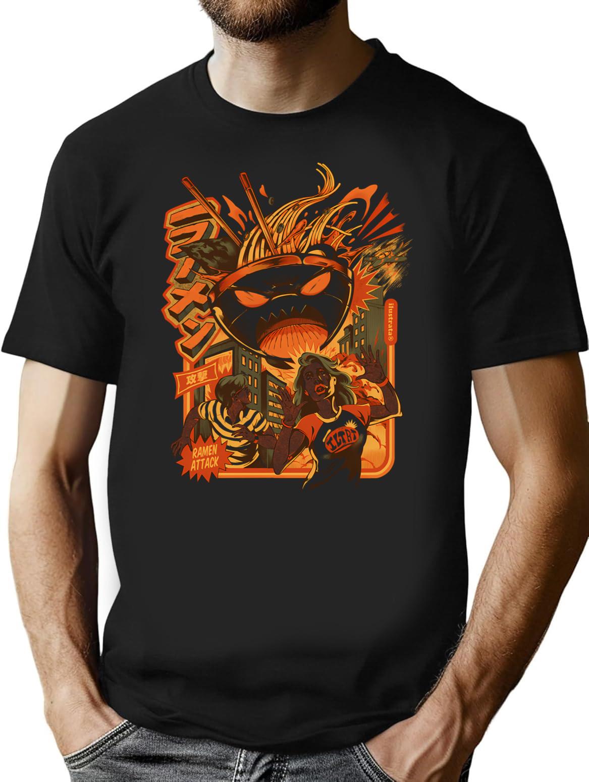 Great Ramen Attack T-Shirt - Retro Graphic Tee for Men & Women - Black