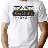 Great Tits T-Shirt - Retro Graphic Tee for Men & Women - White
