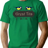 Great Tits T-Shirt - Retro Graphic Tee for Men & Women - Green