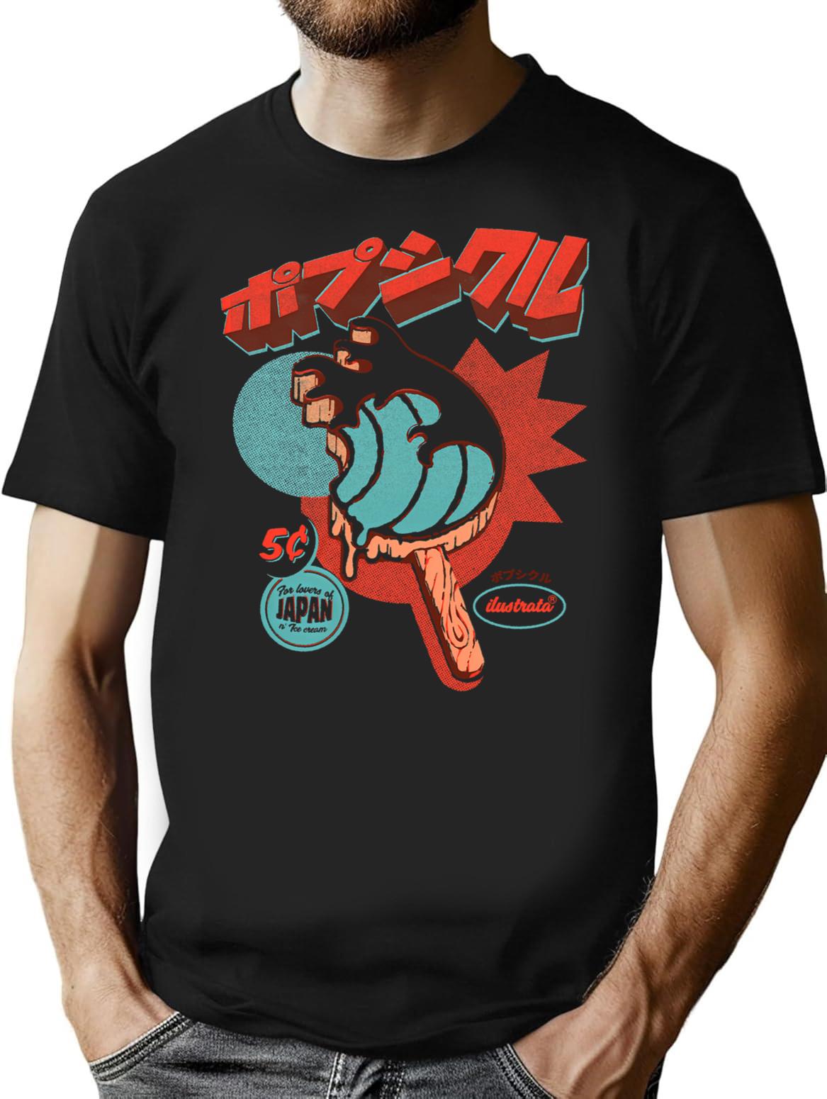 Great Wave Ice Pop T-Shirt - Retro Graphic Tee for Men & Women - Black